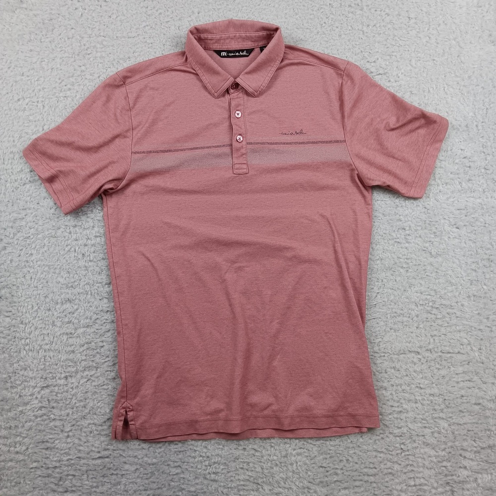TravisMathew Polo Shirt Mens Small Rose Heathered Pima Cotton Blend Stripe